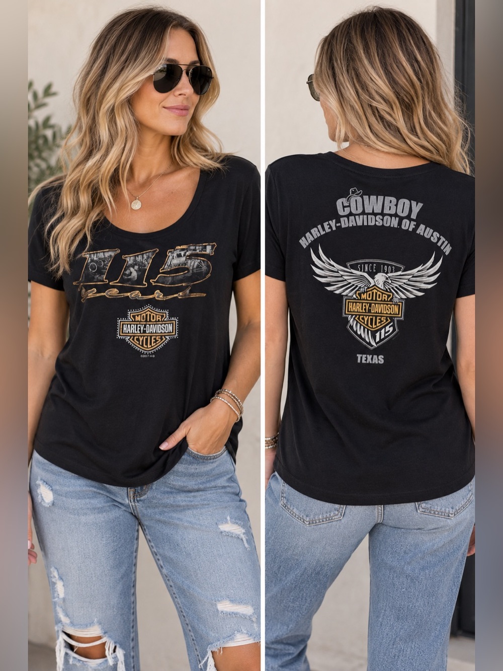 Harley-Davidson 115th Anniversary Cowboy Austin Texas Tee Black Size 1X